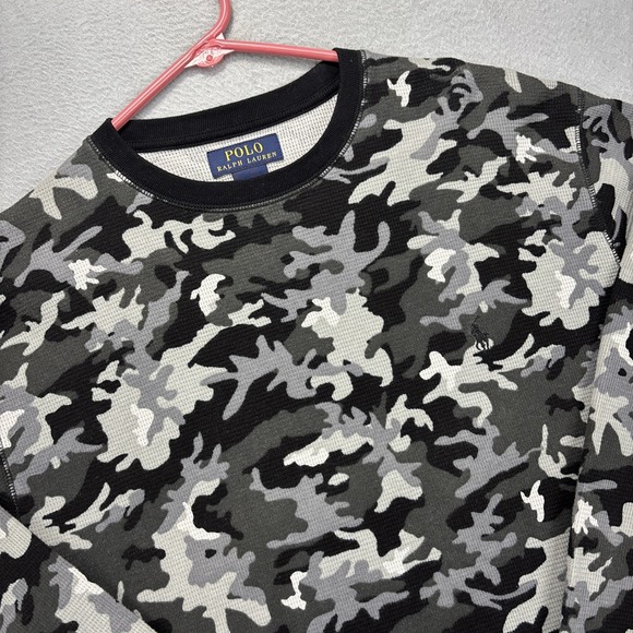 Polo Ralph‎ Lauren Thermal Shirt Mens M Gray Camo Thermal Crewneck Pullover - Picture 1 of 9